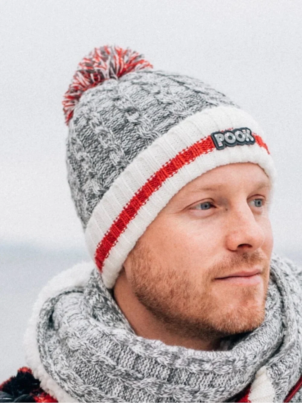 Pook Beanie stocking cap One Size Gray Red White Black Toque Fleece unisex